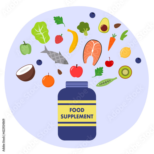 Healthy nutrition food supplement bottle concept vector illustration.
