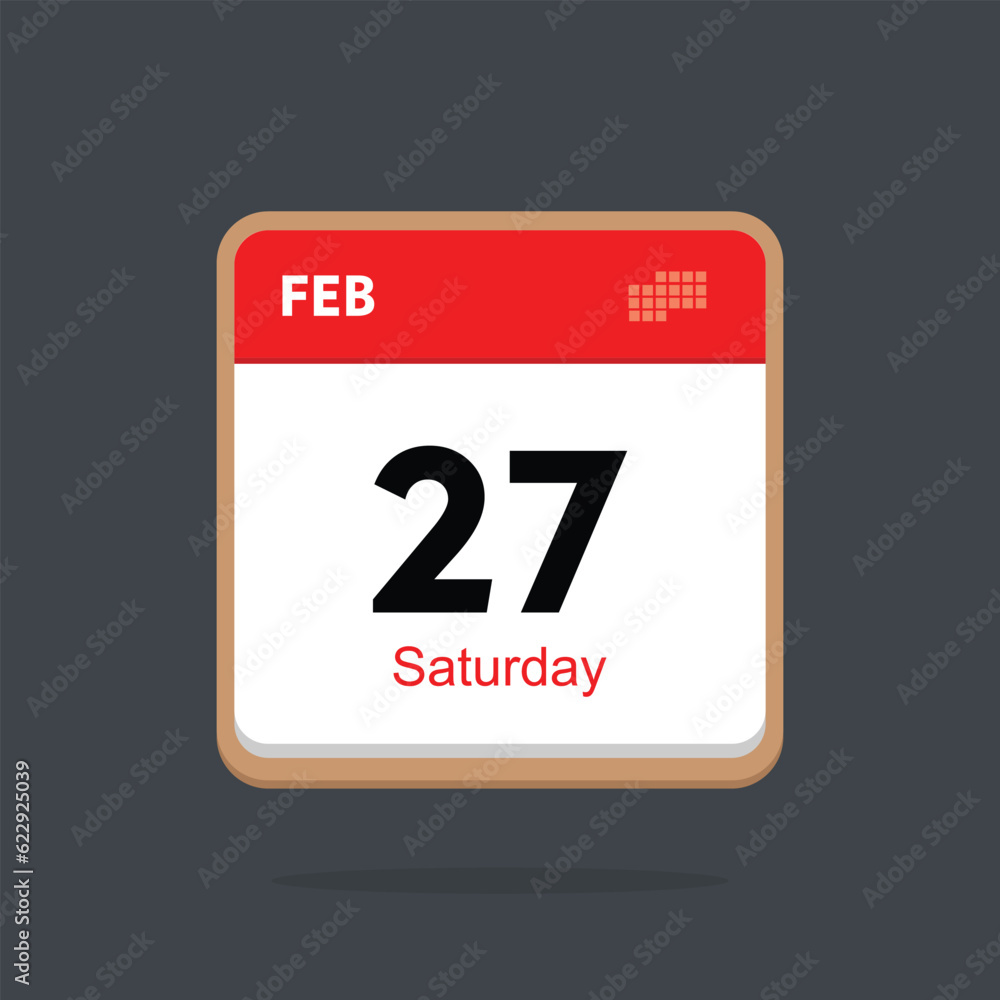 saturday 27 february icon with black background, calender icon