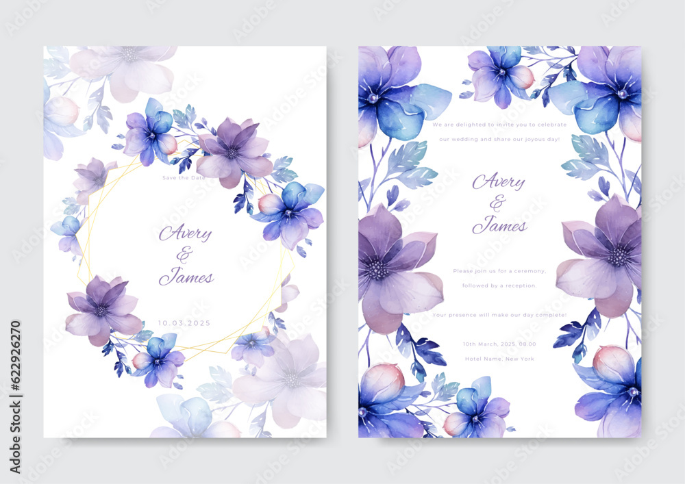 Floral wedding invitation template set with flowers and leaves decoration. Botanic card design concept. Floral wedding invitation template set with flowers and leaves decoration. Botanic card design concept.