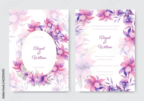 Floral wedding invitation template set with flowers and leaves decoration. Botanic card design concept.