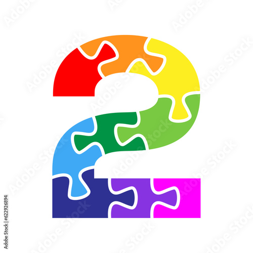 Piece Puzzle Jigsaw Number 2. Vector Isolated On White Background.