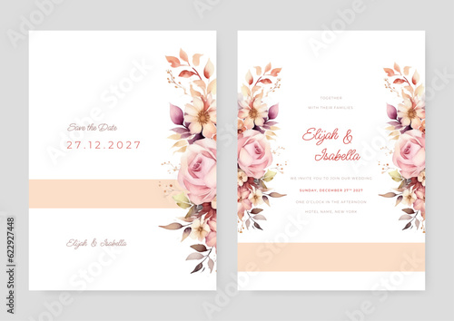 Premium luxury beautiful hand drawn floral wedding invitation card template