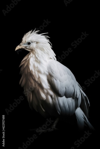 Close up of the white phoenix isolated on the black background. 