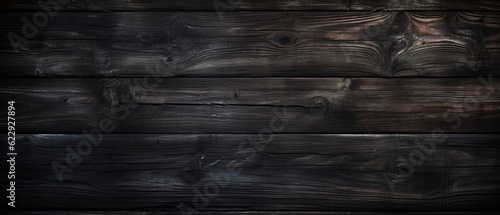 Wide wooden dark boards fence, rough wood texture background banner.
