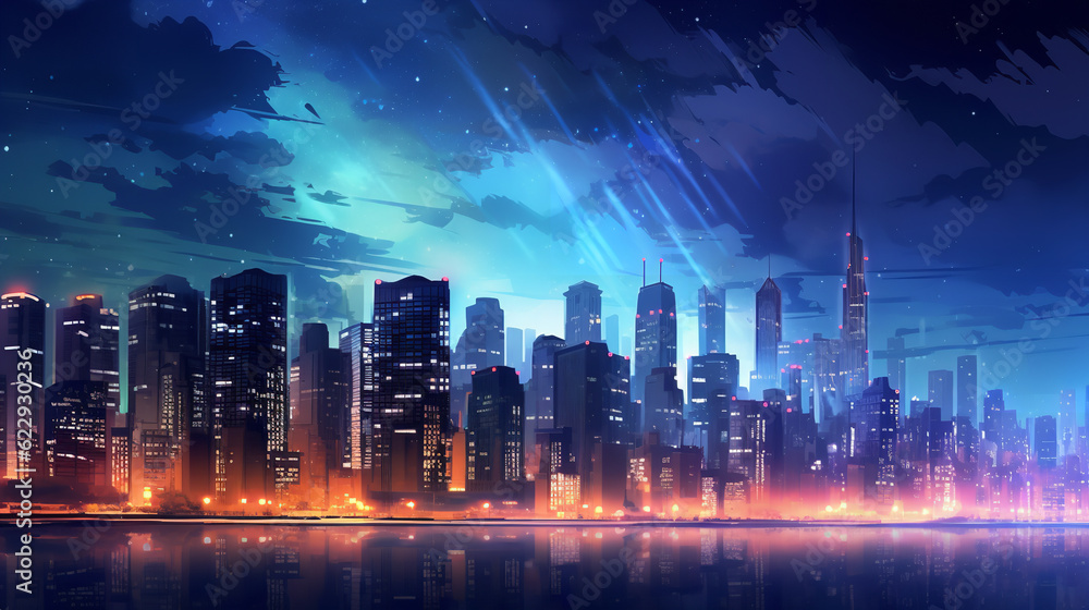 city skyline at night