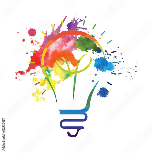 watercolor bulb with multicolor splatter. watercolor multicolor bulb