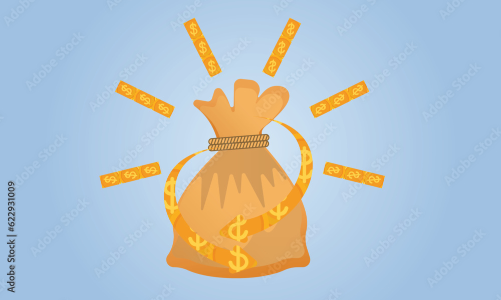 Fototapeta premium Moneybag, income growth, financial savings account concept.on blue background.Vector Design Illustration.
