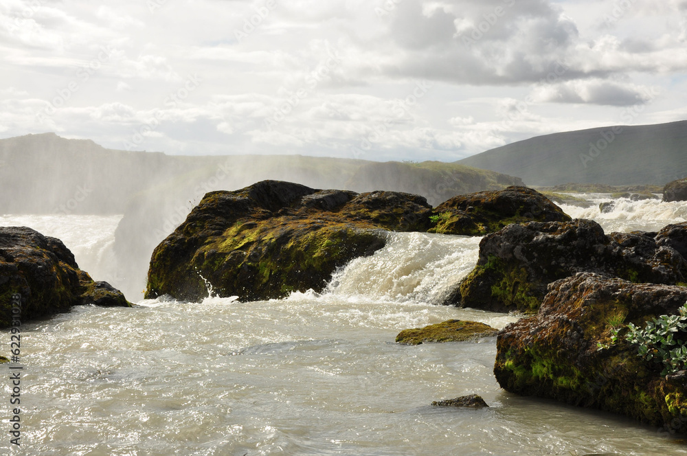Breathtaking view of a beautiful Godafoss waterfall in Iceland
