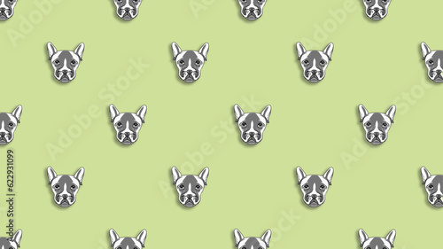 pattern with the image of a dog. pastel blue background. Horizontal image.
