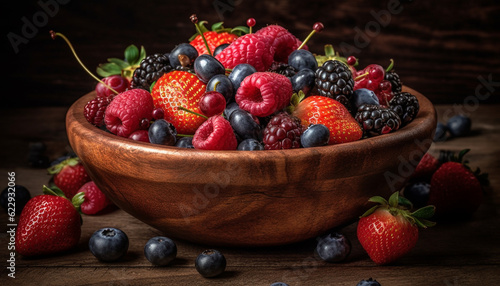 Sweet berry fruit bowl  fresh from nature generated by AI