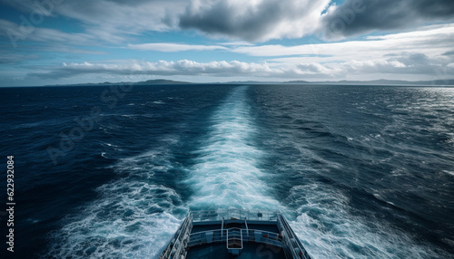 Yacht sailing on the horizon over water generated by AI