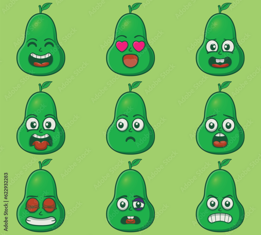 Cute and kawaii guava fruits character emoticon expression illustration set Cute and kawaii guava fruits character emoticon expression illustration set