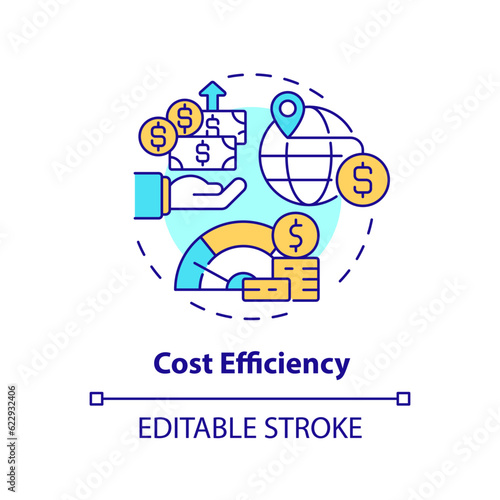 Editable cost efficiency icon, isolated vector, foreign direct investment thin line illustration.