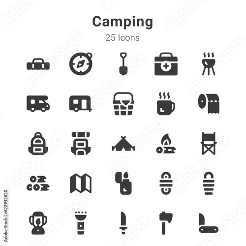 25 icons collection on camping and related topics