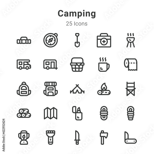 25 icons collection on camping and related topics
