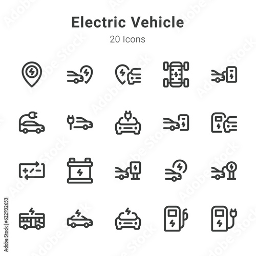 25 icons collection on electric vehicle on related topics