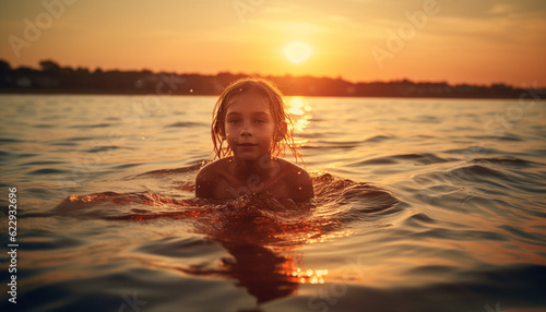 Smiling child enjoys fun summer swim activities generated by AI © grgroup
