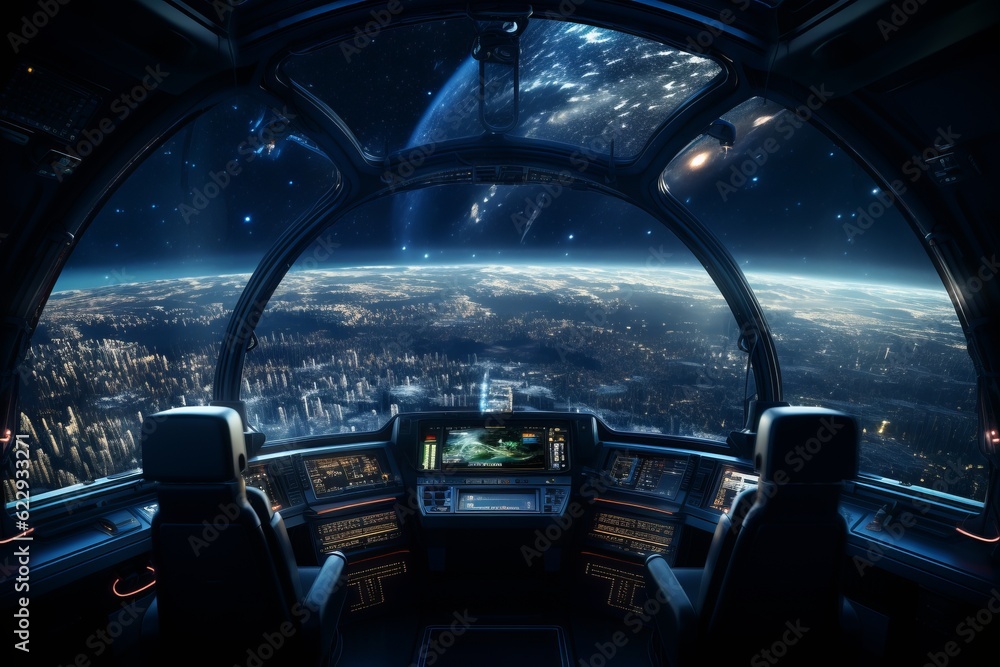 View Of Planet From Inside A Space Shuttle, Generative AI View Of Planet From Inside A Space Shuttle, Generative AI