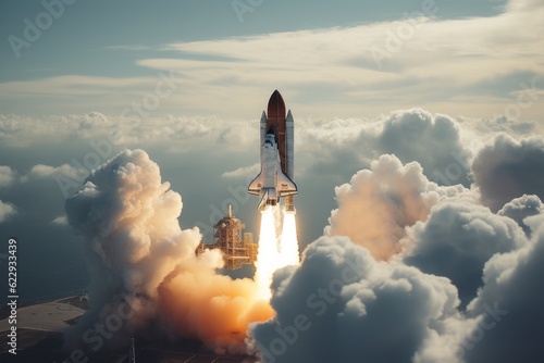  Space Shuttle Flying Over The Clouds, Generative AI 