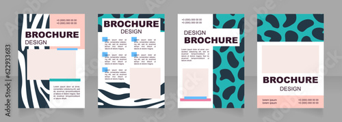 Wild animal print blank brochure layout design. Fur decor. Vertical poster template set with empty copy space for text. Premade corporate reports collection. Editable flyer paper pages