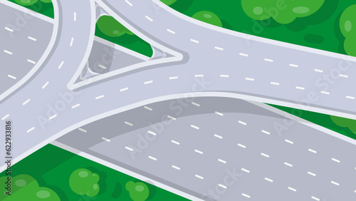 Top view of empty highway junction. Road interchange or highway intersection. vector illustration