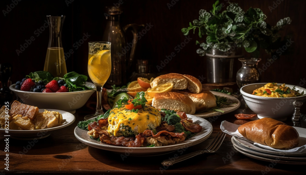 Grilled meat, fresh veggies, healthy eating on wood generated by AI Grilled meat, fresh veggies, healthy eating on wood generated by AI