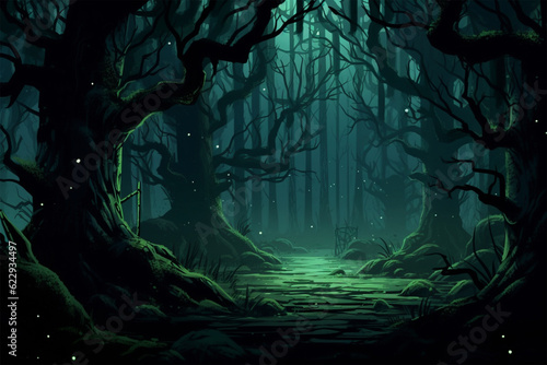 Generative AI horror background, dark forbidden forest