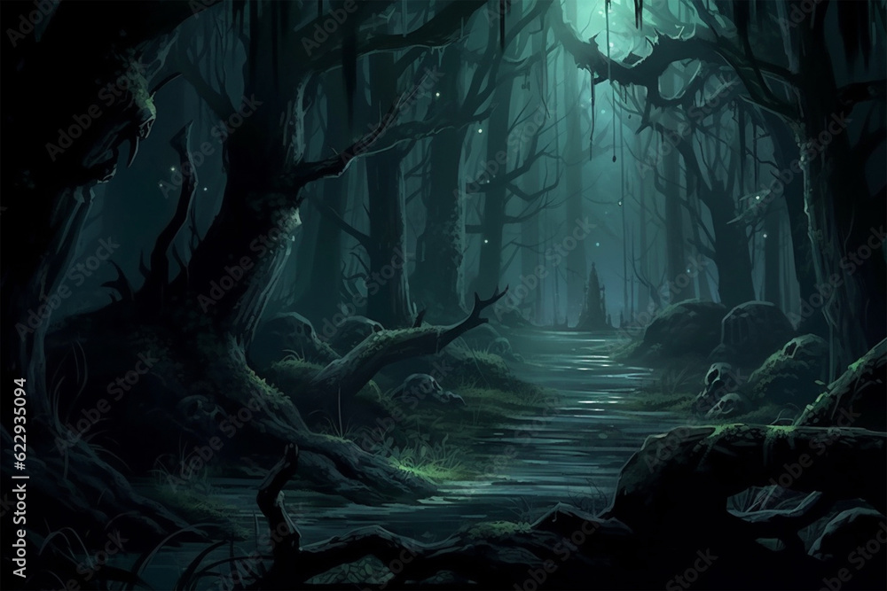 Generative AI
horror background, dark forbidden forest