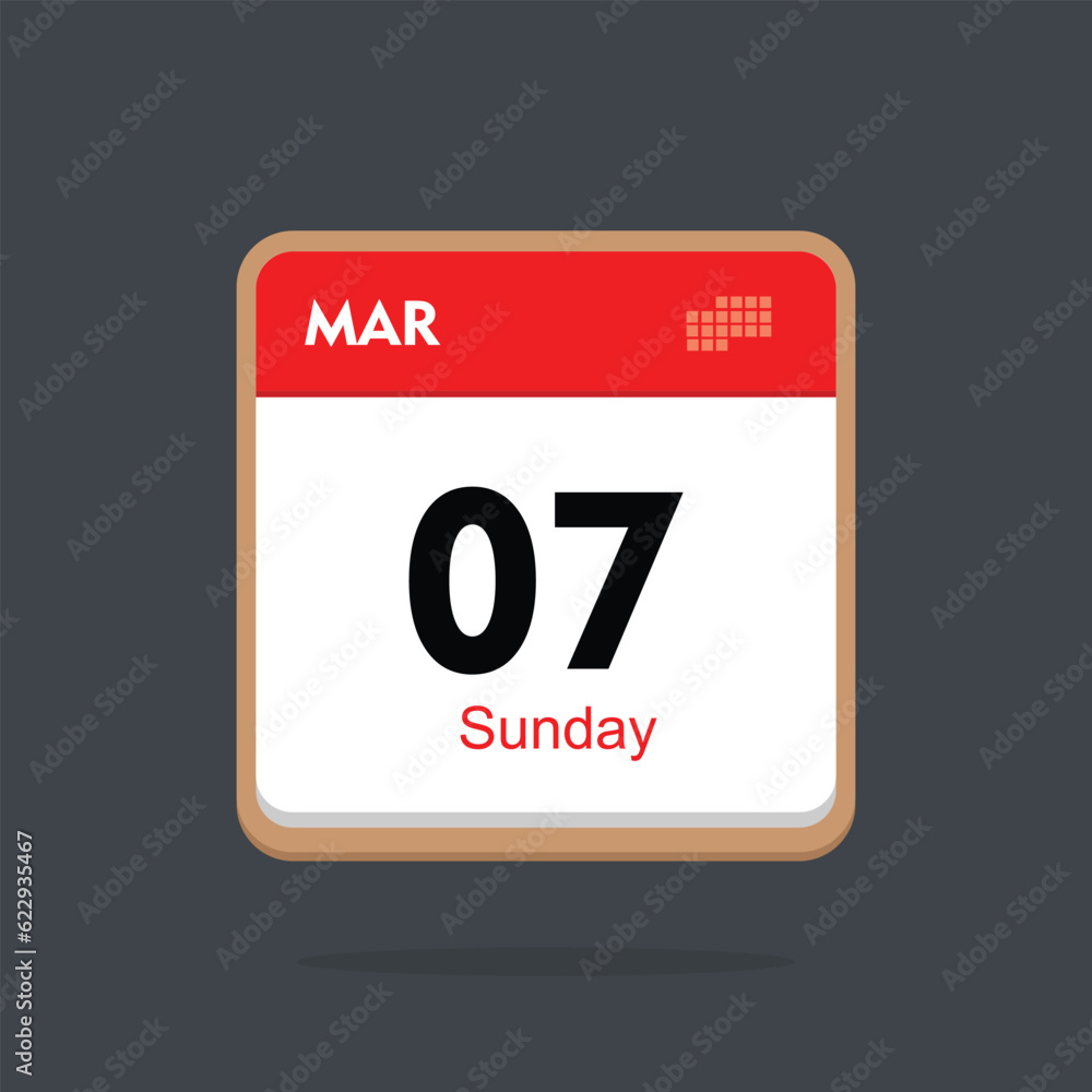 Fototapeta premium sunday 07 march icon with black background, calender icon