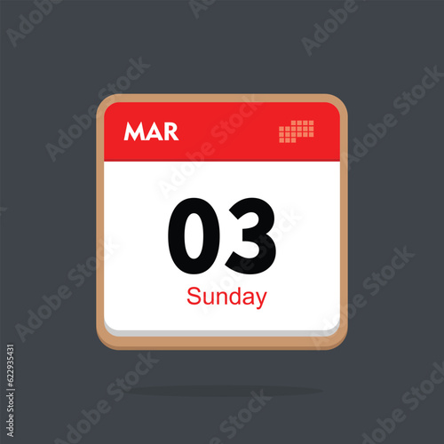 sunday 03 march icon with black background, calender icon