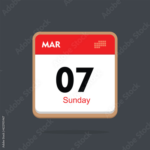 sunday 07 march icon with black background, calender icon