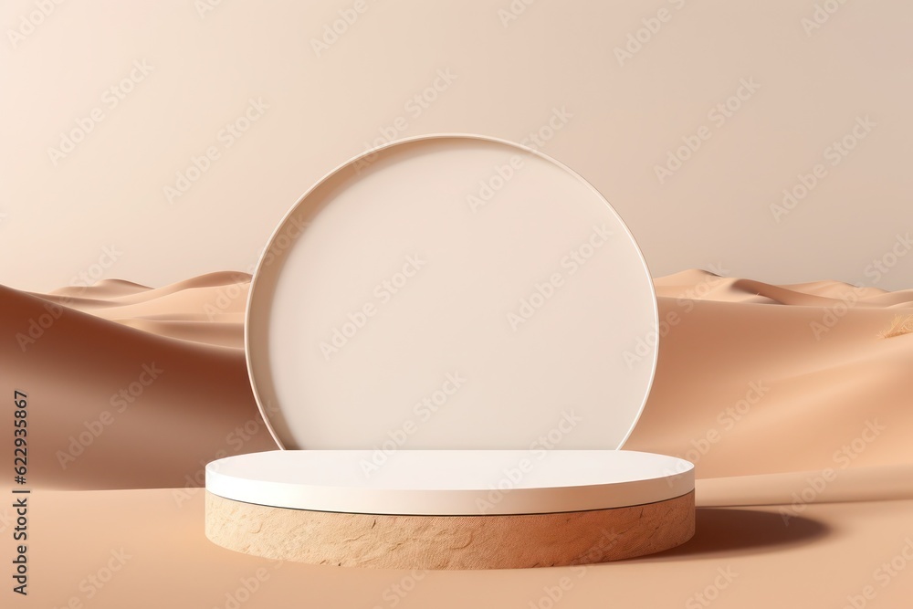 white podium platform in the desert with sand in the background white podium platform in the desert with sand in the background