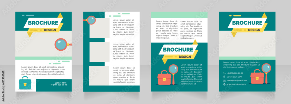Job searching process guide blank brochure design. Template set with copy space for text. Premade corporate reports collection. Editable 4 paper pages. Raleway Black, Regular, Light fonts used