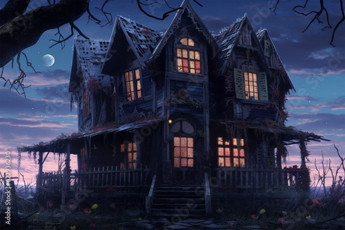 Generative AI horror background  a dark magic house