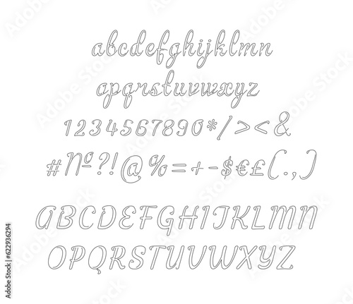 Handwritten line style alphabet set. Vector decorative typography. Decorative typeset style. Latin script for headers. Trendy letters and numbers for graphic posters, banners, invitations texts
