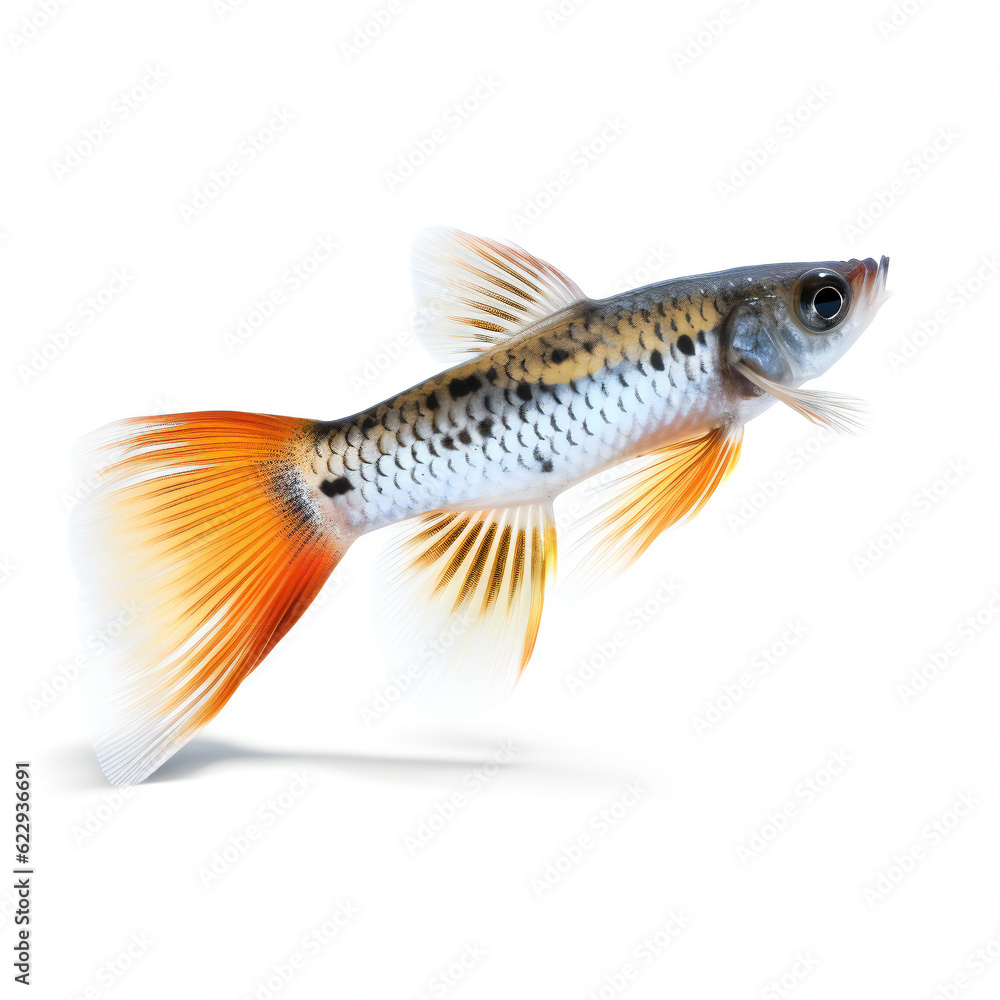 Fototapeta premium Guppy or millionfish or rainbow fish. 3D illustration digital art design, generative AI