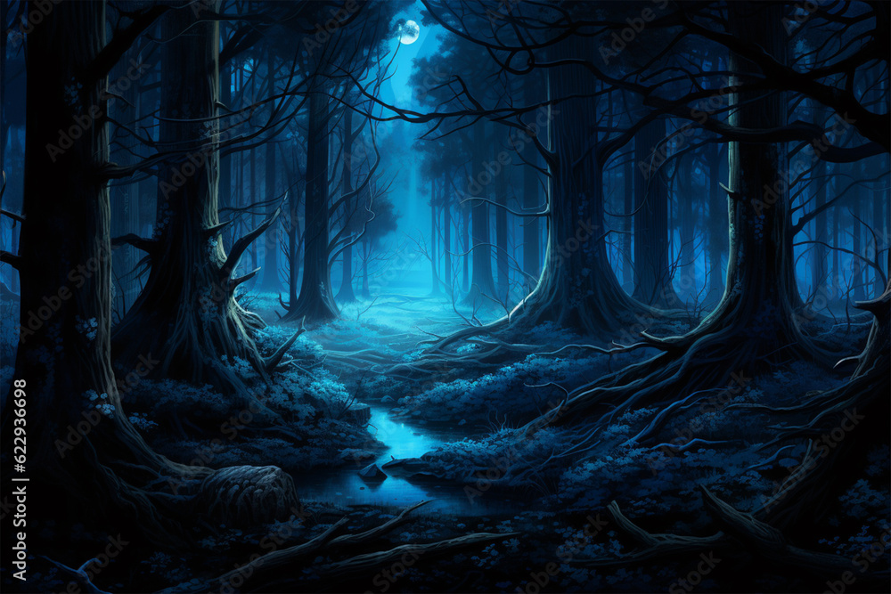 forest in night generative ai