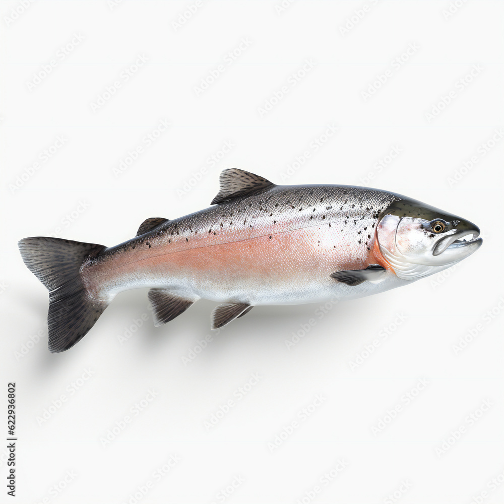 Salmon fish on white background. 3D illustration digital art design, generative AI Salmon fish on white background. 3D illustration digital art design, generative AI