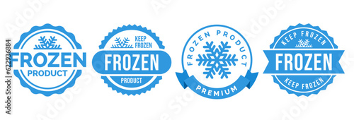 Frozen product vector food package label. Fresh frozen product, snowflake icon