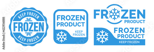 Frozen product vector food package label. Fresh frozen product, snowflake icon