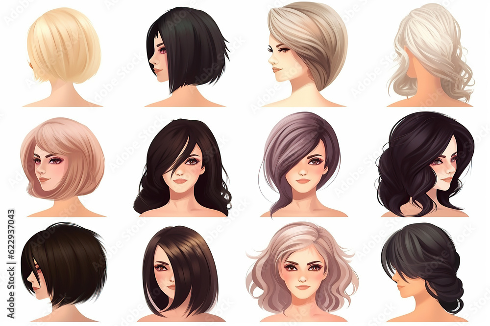 Collection of women's hairstyles for beauty web applications, Different looks, Set of Variety women hairstyles, created with Generative AI Collection of women's hairstyles for beauty web applications, Different looks, Set of Variety women hairstyles, created with Generative AI