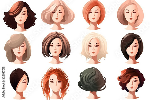 Collection of women's hairstyles for beauty web applications, Different looks, Set of Variety women hairstyles, created with Generative AI