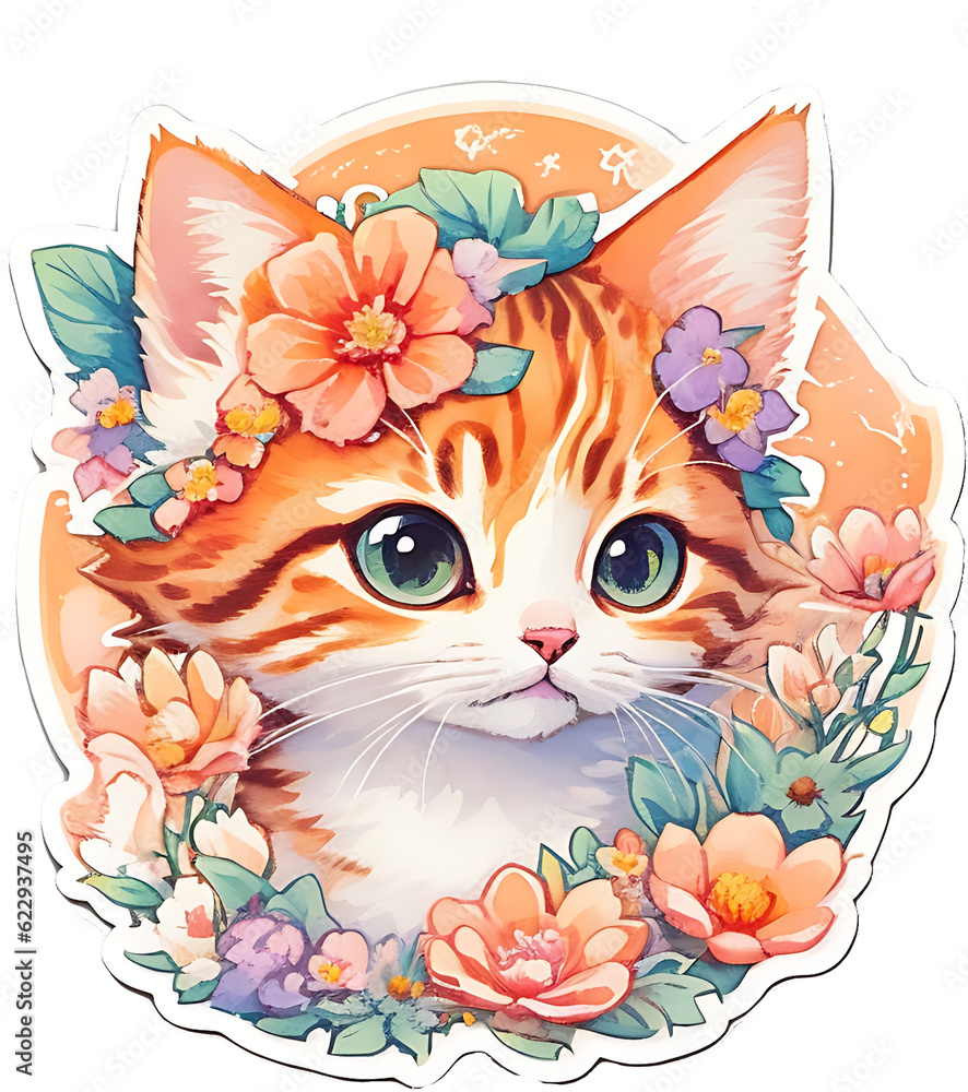 cat with flowers cat with flowers