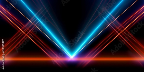 Abstract neon lights background with laser rays, and glowing lines. AI-Generated