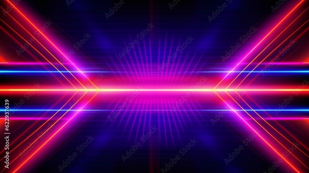 Abstract neon lights background with laser rays, and glowing lines. AI-Generated