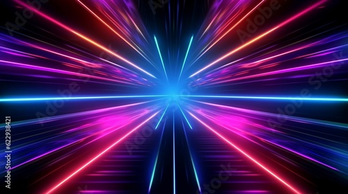 Abstract neon lights background with laser rays, and glowing lines. AI-Generated