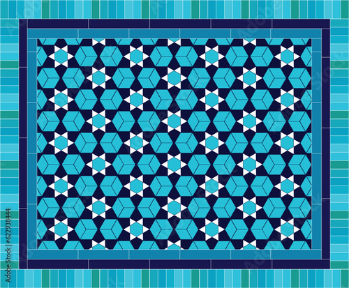 Beautiful uzbek patterns - cobalt color ornament, fragment fron the buildings of legendary Samarkand. 