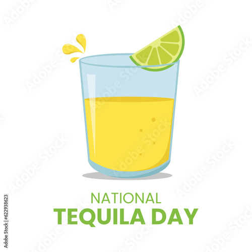 Vector graphic of A glass of tequila with slice of lime suitable for National Tequila Day, July 24