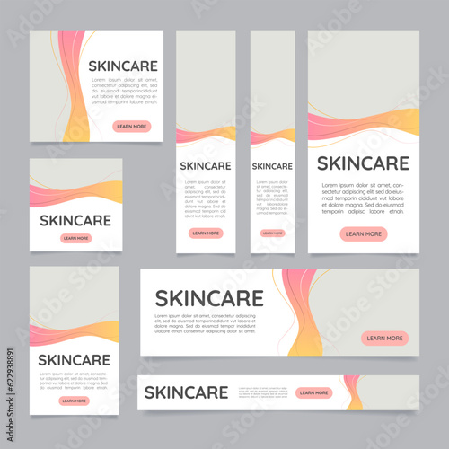 Aesthetic medicine clinic promo web banner design template. Vector flyer with text space. Advertising placard with customized copyspace. Printable poster for advertising. Quicksand font used