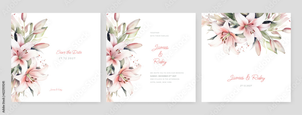 Dry rose Elegant golden brown watercolor flower wedding invitation design template